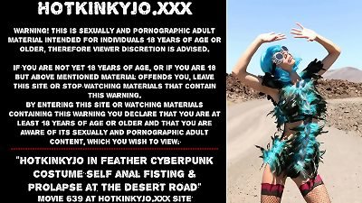 Hotkinkyjo in feather cyberpunk costume self assfuck fisting & rosebud at the desert road